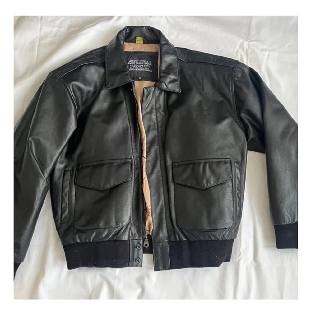 Jacket leather brown aviator flight bomber jacket.